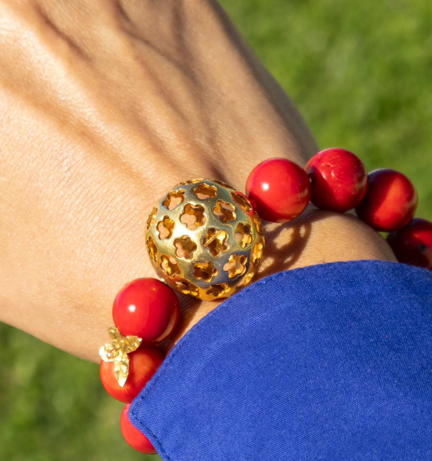 Pulseira Coral Prata 925 pedra semipreciosa coral — Elisa Pires