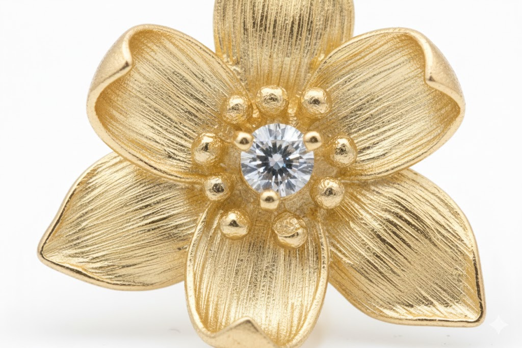 Brincos Flor Dourada Prata 925 design floral — Elisa Pires Joias